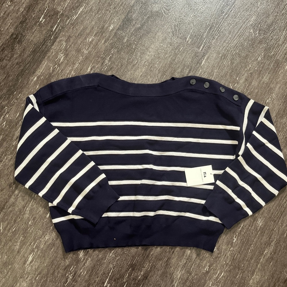 Free Assembly Women's Striped Boat Neck Button Shoulder Sweater XL NWT